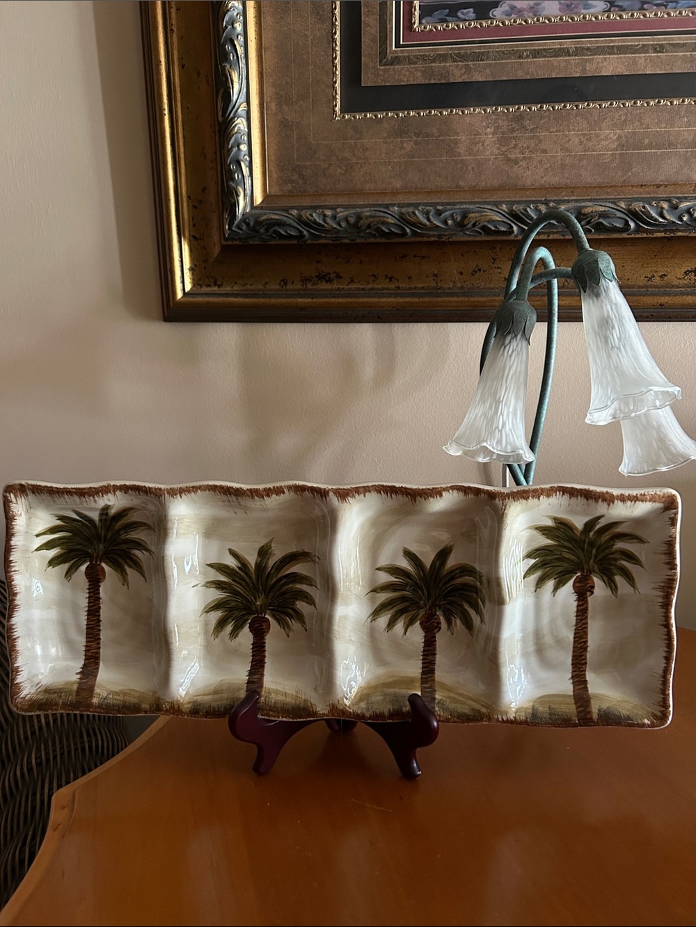 Decorative Palm Tree Ceramic Relish Tray - White & Brown